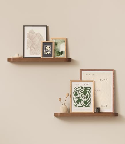 Kazai. Estantería Pared Set 'Toke' | 2 Baldas Flotantes Pared en Chapa de Madera Natural | Estante Pared para Decoración y Almacenamiento en Baño, Cocina, Sala, Dormitorio y Más | Nogal