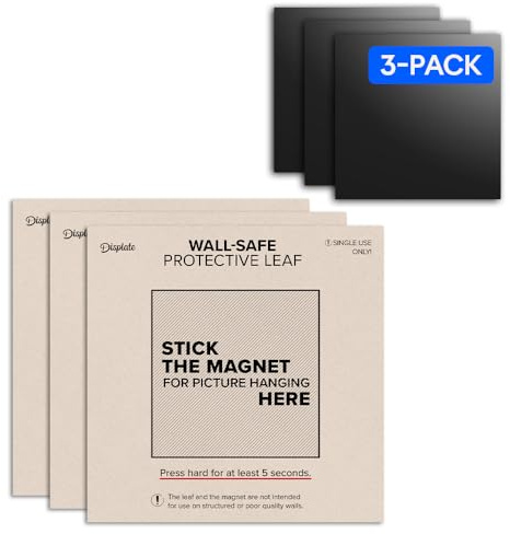Displate Kit de support mural magnétique pour accrocher des tableaux, lot de 3 aimants muraux à décoller et coller avec adhésif amovible sécurisé – sans perçage, aimants sans dommages pour art mural