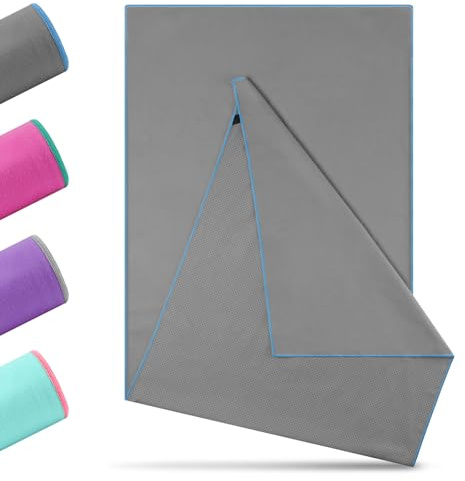 Novent Toalla de yoga antideslizante, 185 x 65 cm, toalla de yoga de | Almohadilla higiénica para esterilla de yoga con puntos para hot yoga, estudio y fitness, lavable, absorbente (gris oscuro)