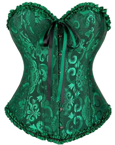 Generisch Corsetto da donna per Halloween, corsetto da donna, con lacci, raso, corsetto sopra il seno con bacchette, top bustino, taglie forti, corsetto sotto il seno, top, body suit, costume di