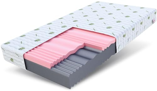 FDM Colchón de 180 x 200 cm, dureza H3 H4, Altura de 14 cm, colchón de Espuma fría, Espuma viscoelástica HR, 7 Zonas de Confort, con Funda hipoalergénica Lavable de Aloe Vera, Certificado Oeko-Tex