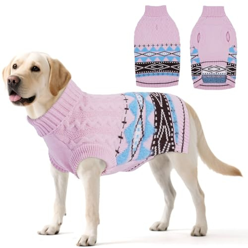 Hjumarayan Jersey Perro Mediano, Fair Isle Jersey Perro Ropa Cuello Alto Navidad Sueter Invierno para Bulldog Frances 1–24 kg, Rosa XL