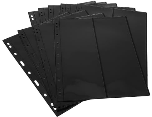 DIYEAH 10 Pcs Double-Sided Stamp Album Inner Pages Loose-Leafs for Stamp Collectors Black Background Vertical Storage Holders Protective Pages