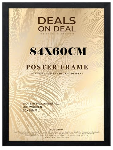 DEALS ON DEAL® Modern Large Poster Frame 84x60cm Mdf Wooden Picture Frames 60cm x 84cm for Jigsaw Puzzles/Shatter-Proof Front Vertical/Horizontal Mounting For Home & Office Décor-Black