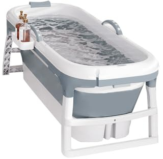 Vasca da bagno pieghevole per adulti - Portatile - Vasca da bagno mobile pieghevole con coperchio e rulli massaggianti - Portasapone - Per bagno e doccia (118 x 60 x 53 cmgrigio)