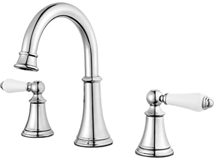 Pfister Courant 8 in Widespread 3 Hole Bathroom Sink Faucet 2 Handle Polished Chrome NSF Certified WaterSense Push & Seal Drain 360 Degree Swivel Spout LF049COPC