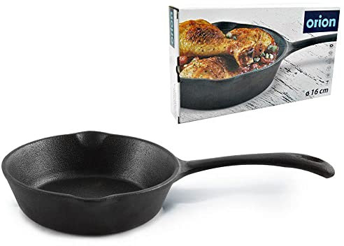 ORION Bratpfanne Gusseisen Pfanne Schmorpfanne Teller BBQ 16 cm mit Griff Induktion
