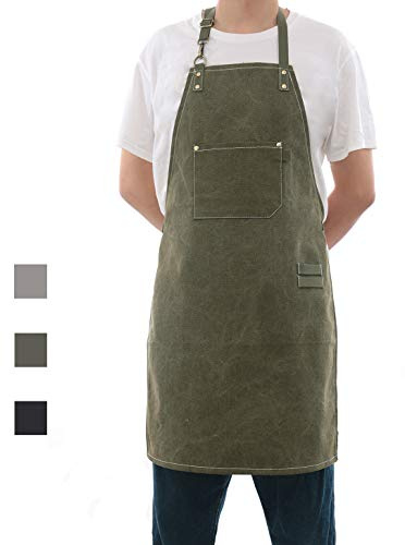 Tobyan No-Tie Canvas Apron Heavy-Duty 16OZ Work Apron with Front Pocket Extra Long Straps Adjustable M–XXL