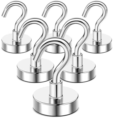 DIYMAG Magnetic Hooks,120 lb Heavy Duty Strong Magnet with Hook for Hanging, Strong Rare Earth Neodymium Magnet Hooks 6 Packs