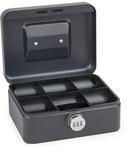 SAX Geldkassette mit Zahlenschloss, extra Starkes Schloss, 20 x 16 x 9cm, Medium, Schwarz, 0-822-19