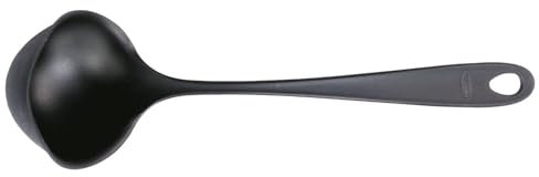 Fiskars Mestolo con Bordo Arrotondato Anti-Goccia, Essential, Plastica, Lunghezza: 28 cm, capacità: 100 ml, per Destrimani e Mancini, Nero, 1065594