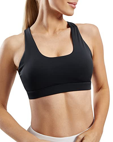 JOYSPELS Women's Medium Support Sports Bra - Wide Back Wirefree Removable Cup High Impact Bras, Crop Tops Vest Bralettes for Women in Yoga, Leisure, Sleep - Black - S