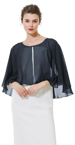 BEAUTELICATE Coprispalle Stola Chiffon stola Elegante Donna Chiffon Scialle Smanicata Bolero Cape Cardigan per Cerimonia Festive Matrimonio Sposa Abito Estivo (Blu navy, Taglia unica)