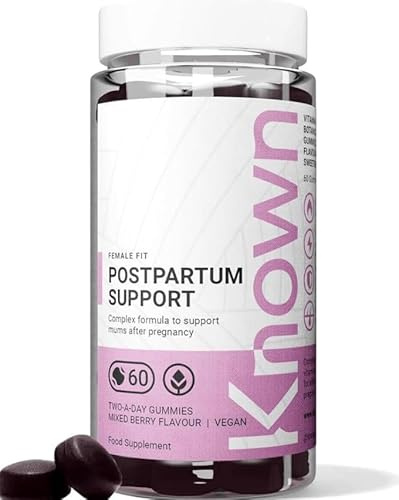 Known Postpartum Support Gummies – 1 Month Supply – Mixed Berry Flavour | Vegan Multivitamin with Iron, Biotin, Choline & Vitamins – Post Pregnancy Recovery & Energy – For Women