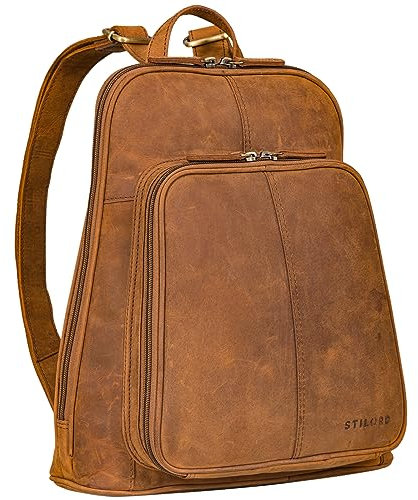 STILORD 'Daisy' Eleganter Rucksack Damen Leder Klein Vintage Backpack Moderner Lederrucksack für Ausgehen Shopping Arbeit Daypack Echtleder, Farbe:tan - dunkelbraun