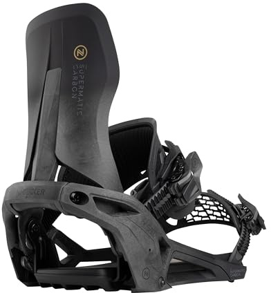 Nidecker Supermatic Snowboard First Universal, Dual-Entry, Automatic Binding - Comfortable and Reliable as a Regular Two-Strap Binding - Genuine Game Changer with its Drop in tech - L - Carbon