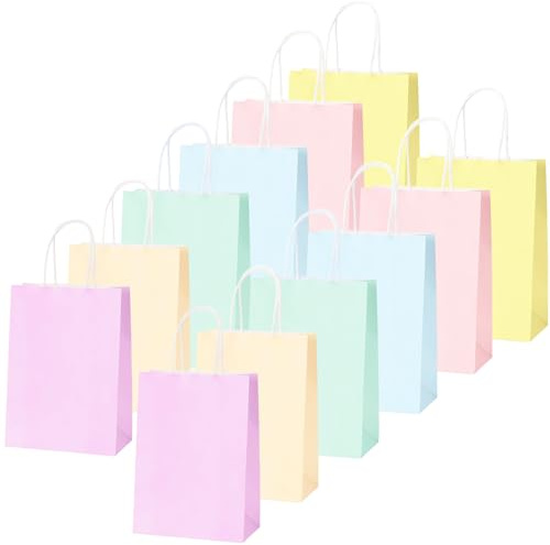 30 Sacchetti di Carta Macaron Mixati per Bomboniere, Sacchetti di Carta Pastello per Feste per Bambini, Adulti, Sacchetto per Dolci e Caramelle, Piccolo Sacchetto di Carta Kraft con Manico per Regali