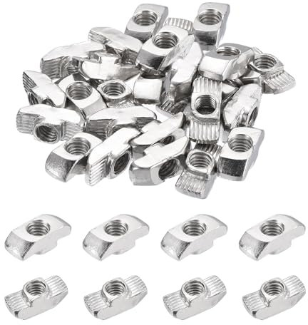 sourcing map 50Pcs M6 T Nuts Sliding T Slot Nut Fastener Carbon Steel Nickel Plated Half Round Roll in Sliding Aluminum Profile Accessories 4040 Series