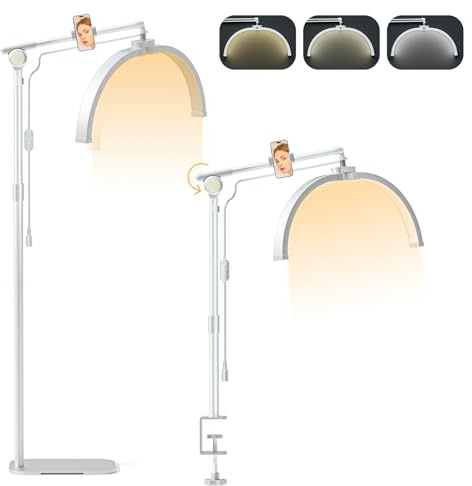 Lmaqfum Lámpara de Piel para Esteticista, lampara de Media Luna, 2 en 1 lámpara de extensión de pestañas para tatuadores, maquilladores, Estudios de Belleza, Lapflege de Piel, fotografía (blanco)