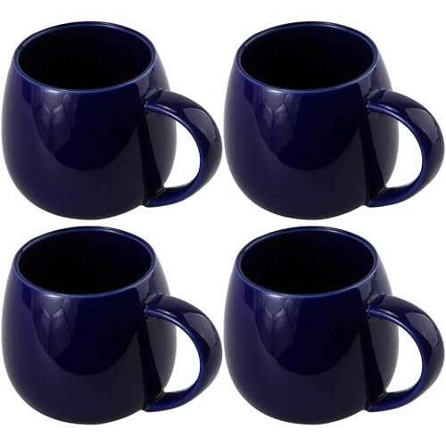 myGrtfam Ceramic Coffee Mugs Set of 4 for Latte Cappuccino Stoneware Cup Ice Cream Hot Chocolate 16oz Round Blue
