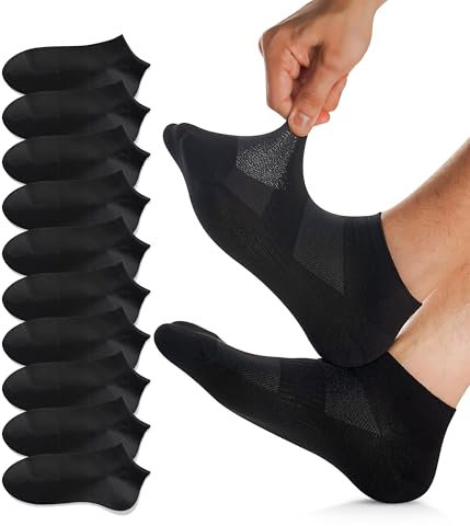 FORVEVO Sneaker Socken Herren 39-42, Atmungsaktive Baumwolle Sportsocken, Laufsocken Damen Kurz, Halbsocken Quarter (Schwarz/10 Paar)