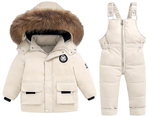 Verve Jelly Traje de Nieve para niños y niñas Chaqueta de plumón con Capucha y pantalón de esquí Conjunto bebé Traje de Nieve Abrigo Invierno Mono Beige 90 1-2 años