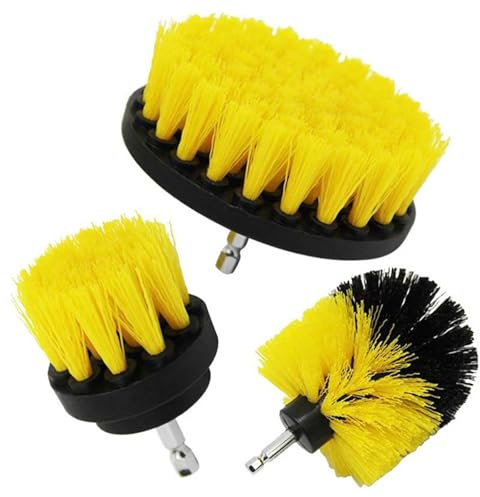 Kit Brosse Perceuse Électrique 3 Pièces avec Brosses de Nettoyage pour Jantes, Carrelage, Tapis, Baignoire, Cuisine, Toilettes et Sol