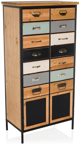 hjh LIVING Chest of drawers with double doors CONTINENTO HIGH Storage cabinet with imitation drawers for apothecary cabinet look, 60 x 37 x 123 cm