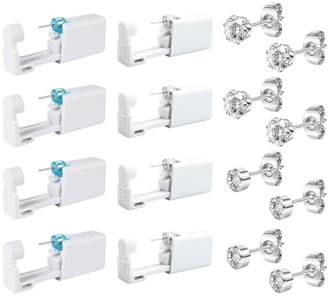 Makoto Nobu Ear Piercing Gun Kit, 8 Pcs Painless Self Ear Piercing Kit, Disposable Safety Ear Piercings Gun Tool for Girls Boys Women Men