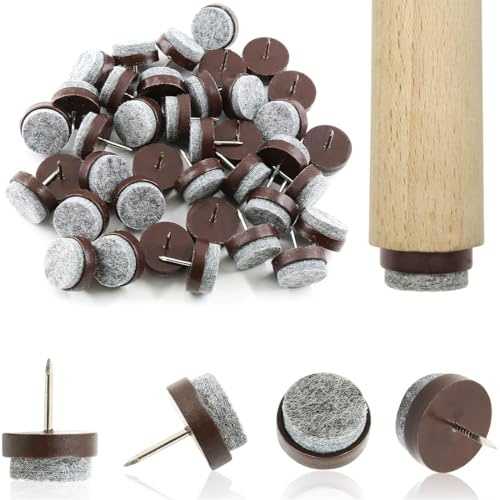 EJRUP 60 Piezas Protectores Patas Sillas Fieltro, con Clavos Acero Inoxidable Ø 20 mm,Tacos De Fieltro para Sillas Y Muebles,Antideslizantes, para Muebles de Madera Pat-as de Silla(Marrón)