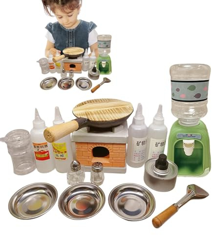 Juego de cocina real para niños, herramientas de cocina educativas, utensilios de cocina auténticos, mini quemadores, utensilios de cocina de alimentos, botellas de especias - para niños