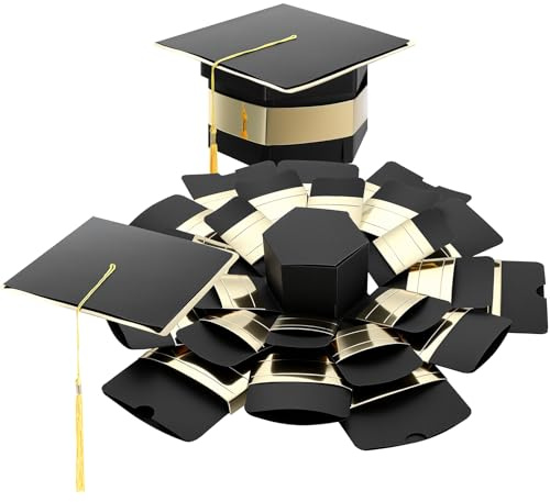 Marspark Graduation Explosion Gift Box with Money Slot & Cap Topper Handmade Exploding Photo Album Pop up Surprise Card DIY Money Holder for High School College Graduation Party