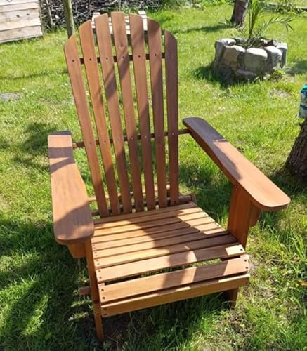 Wooden Garden Chair Outdoor Patio Furniture Rustic Solid Wood Sun Lounger Seat Porch Deck Water Resistant Hardwood Relax Adirondack Folding Armchair