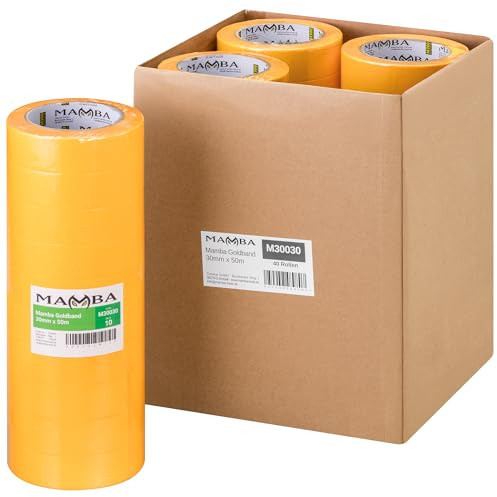 Mamba Goldband Malerkrepp Kreppband 40x Malerband 30 mm x 50 m Profi Abdeckband Malertape Klebeband Washi Tape Gold Papiertape Selbstklebend