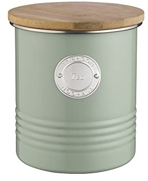 TYPHOON Vorratsdose 1L, pastellgrüne Stahldose, luftdichter Bambusdeckel
