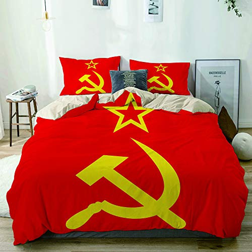KOSALAER Bettwäsche Set,Ikone des Kommunismus der UDSSR mit Hammer und Sichel,3 Teilig Bettbezüge Mikrofaser Bettbezug 135 x 200cm mit Reißverschluss und 1 Kissenbezug