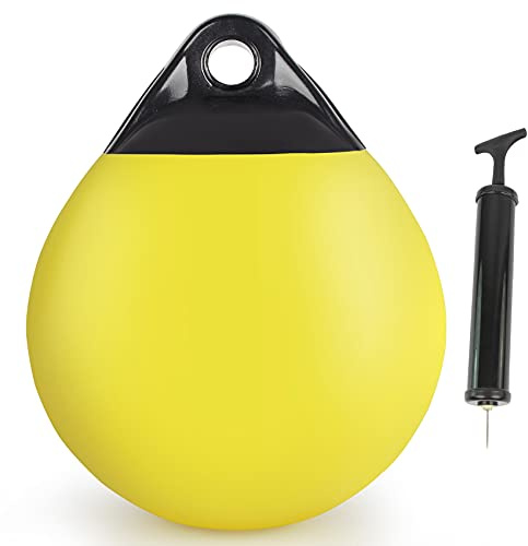 VEITHI 1 Pack 15 x 18 in Yellow Mooring Buoy Boat Buoy Balls Anchor Buoy Float Round Boat Fenders,Vinyl Inflatable Anchor Ball for Boat with Pump,Large Dock Bumpers for Lake/Anchoring/Marker
