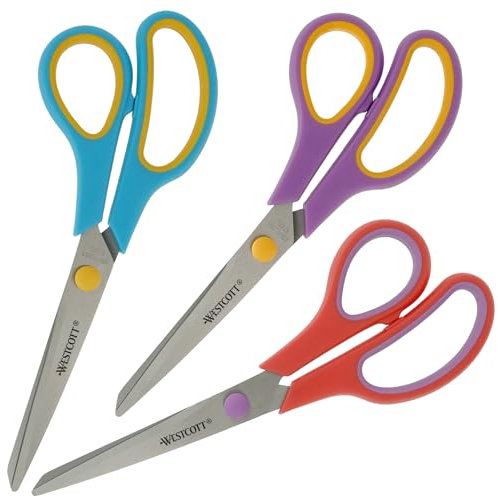 Westcott Easy Grip Scissors 3 pezzi Mix | Set di 3 forbici universali con impugnatura confortevole | Lama in acciaio inox extra affilata e resistente | Forbici per la casa e l'ufficio | N-90033 00
