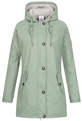 Ankerglut Damen Friesennerz Regenmantel Kapuze Gefüttert Wasserdicht Wetterfest Übergangsjacke #ankerglutnebel Regenjacke, Slate, 44
