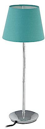Relaxdays Tischlampe flexibel, mit Stoffschirm, verchromter Fuß, E14 Fassung, Nachttischlampe, HxD: 47 x 17 cm, türkis
