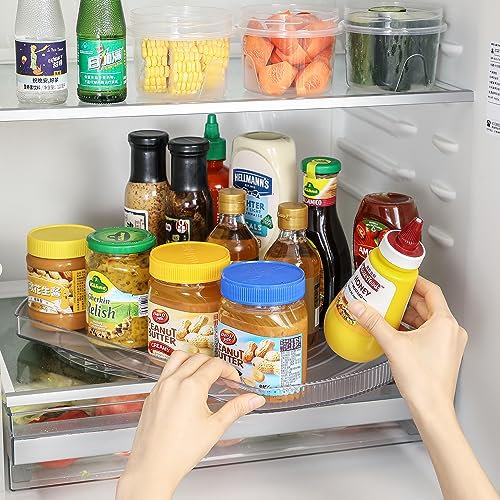 ROWNYEON Lazy Susan Turntable Organiser for Fridge,16.5'' Clear Rectangular Fridge Organisers Storage, Rotating Spice Rack, Fridge Lazy Susan Organiser for Cabinet Table Pantry Kitchen Countertop
