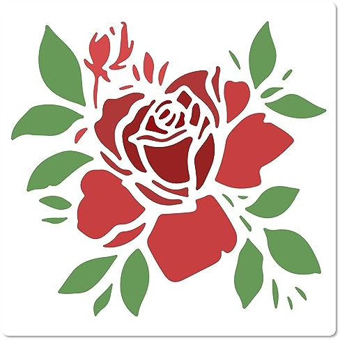 GORGECRAFT Rose Stencil Modelli Grandi Foglie di Fiori Stencil Bloom Motivo Floreale Riutilizzabili Quadrati Plastica Pittura Stencil Segno per Scrapbooking Creazione di Carte Fai Da Te 18x18cm