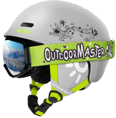 OutdoorMaster Kids Ski & Snowboard Helmet & Goggles Set, Durable PC Shell & EPS Foam, 12 Cooling Vents, Dial Fit, Safety-Certified Snow Sport Helmets for Boys & Girls