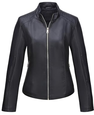 Geschallino Donna Giacca in PU Taglie Forti Cappotto Primaverile Autunnale Cappotto Corto da Motociclista 37Plus Nero 5XL