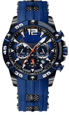 RORIOS Orologio Moda da Uomo Orologio da Polso Silicone Sportivi Orologio Analogico Quarzo Orologio Multifunzione Cronografo Orologio Luminosi Calendario Blu A