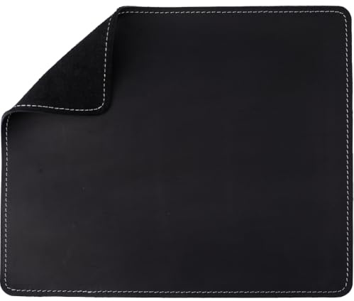 GORGECRAFT Leather Mouse Pads Black Cowhide Rectangle Durable Materials Thick Mousepad with Stitched Edge Genuine Mat Computer Mousepads for Office Work Desk Laptop Computer