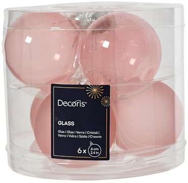 Kaemingk Bolas de Navidad de cristal, 6 cm x 6 unidades, mate y brillante, transparentes, bolas para árbol de Navidad, color rosa