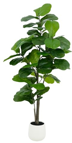 6ft Artificial Fiddle Leaf Fig Tree – Faux Fiddle Leaf fig Tree Lifelike Indoor Faux Plant with Realistic Greenery for Home, Office, or Garden Décor