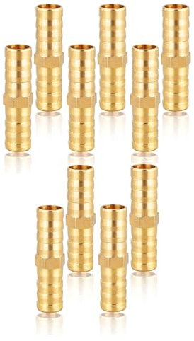 KGDUYC Messing Schlauchverbinder 10mm, 10 Stück, Gerader Widerhaken Verbinder, Schlauchanschluss 10mm (3/8)