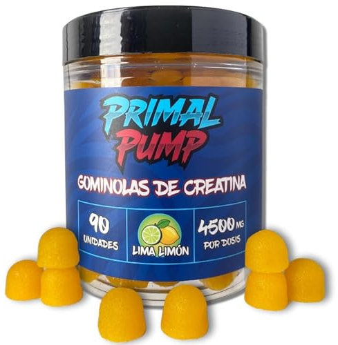 Primal Pump Gominolas de Creatina Monohidratada 4.5g - Creatina en Gominolas para Rendimiento y Potencia - Sin Azúcar, Vegano y Sin Gluten - Sabor Lima Limón